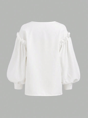 Privé Women's Casual White Shirt With Lantern Sleeves
