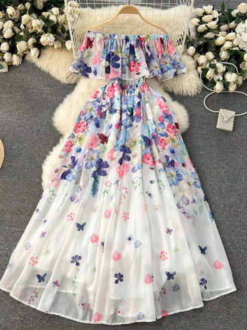 Women's Chiffon Printed Off Shoulder Dress