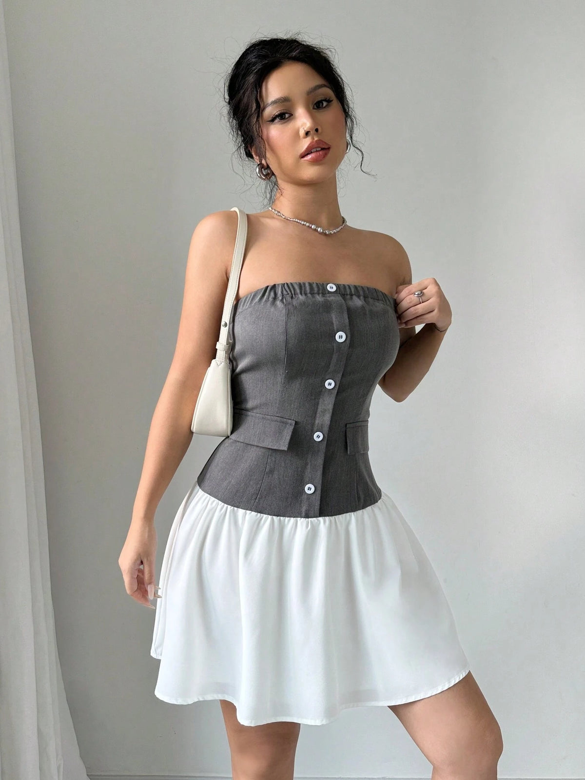 Women's Color-Block Simple Daily Strapless Dress