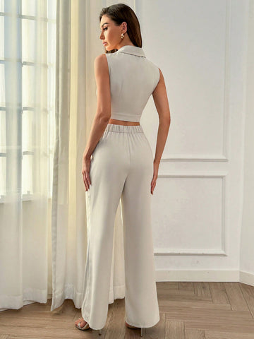 Women's Color Block Sleeveless Shirt & Long Pants Set
