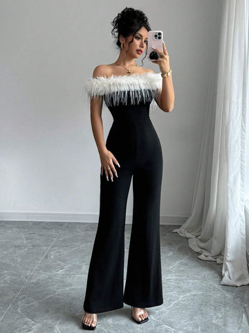 Women's Colorblock Strapless Jumpsuit With Long Legs