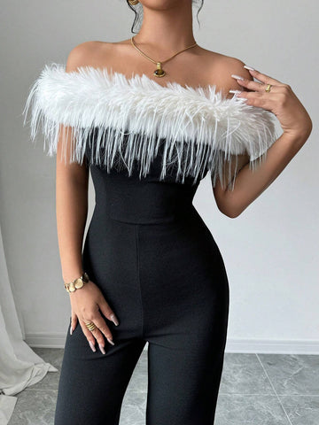 Women's Colorblock Strapless Jumpsuit With Long Legs