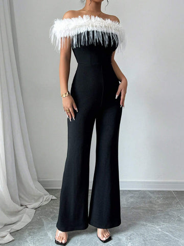 Women's Colorblock Strapless Jumpsuit With Long Legs