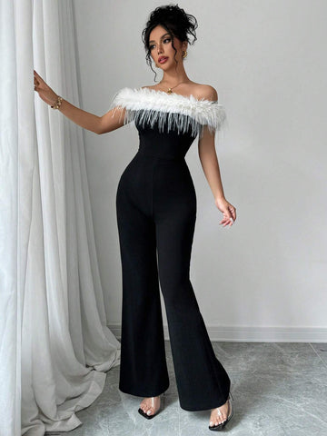 Women's Colorblock Strapless Jumpsuit With Long Legs