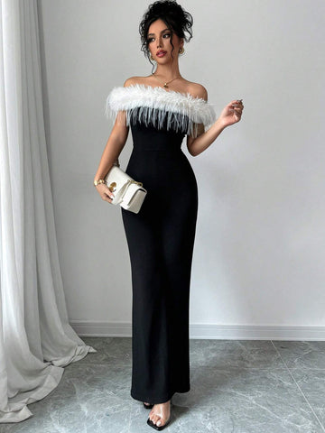 Women's Colorblock Strapless Jumpsuit With Long Legs