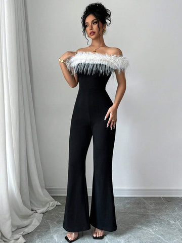 Women's Colorblock Strapless Jumpsuit With Long Legs