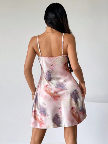 Women's Cowl Neck Satin Spaghetti Strap Crop Summer Dress