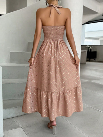 Women's Deep V-Neck Ruffle Hem Swing Dress