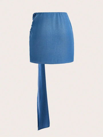 Privé Women's Denim-Like Short Rose Print Bodycon Skirt