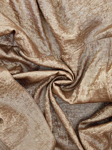 Privé Women's Double-Breasted Metallic Fabric Long Sleeve Ruffle Hem Fitted Blouse