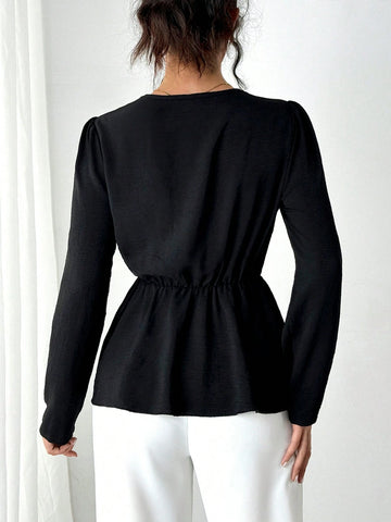 Privé Women's Elegant 3D Floral Decor Long Sleeve Blouse Shirt, Autumn/Winter