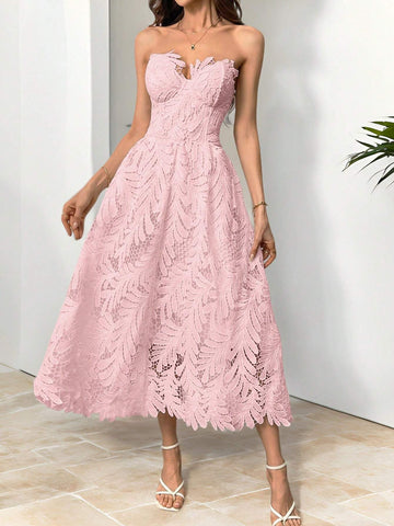 Women's Elegant A-Line V-Neck Lace Mid-Length Sleeveless Dress, Summer