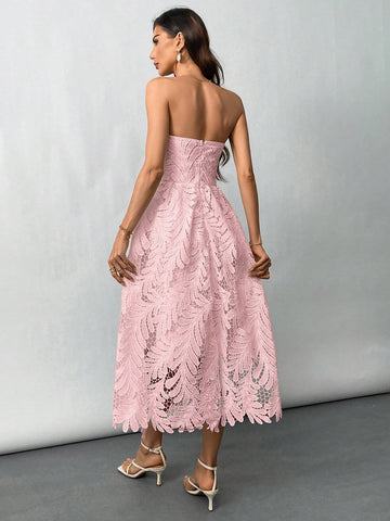 Women's Elegant A-Line V-Neck Lace Mid-Length Sleeveless Dress, Summer