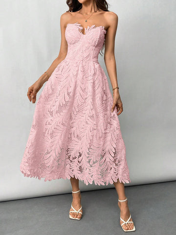 Women's Elegant A-Line V-Neck Lace Mid-Length Sleeveless Dress, Summer