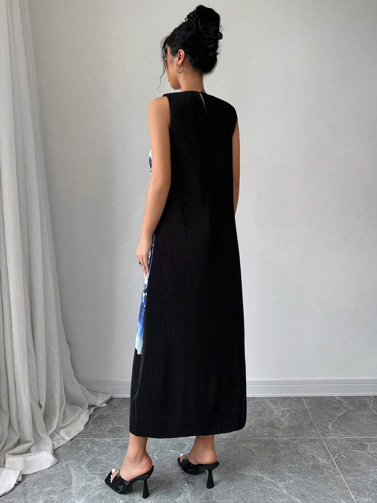 Women's Elegant And Romantic Printed Pleated Sleeveless Loose Summer Dress ,Bachelorette