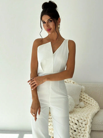 Women's Elegant Commuting Romantic Date Asymmetrical Waist White Wide Leg Jumpsuit
