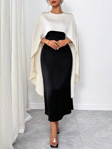 Women's Elegant Contrast Color Waist Cinched Dress, Summer