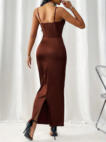 é Women's Elegant Cowl Collar Cami Neckline High Waist Slit Dress For Summer
