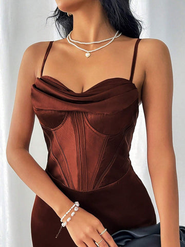 é Women's Elegant Cowl Collar Cami Neckline High Waist Slit Dress For Summer