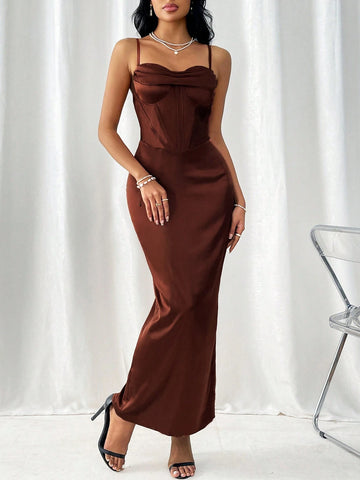 é Women's Elegant Cowl Collar Cami Neckline High Waist Slit Dress For Summer
