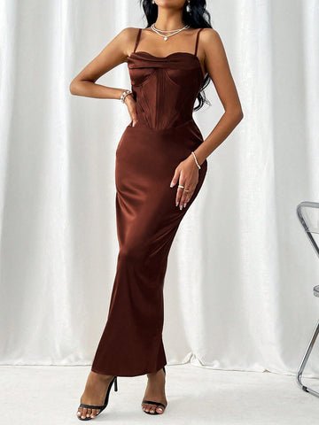 é Women's Elegant Cowl Collar Cami Neckline High Waist Slit Dress For Summer