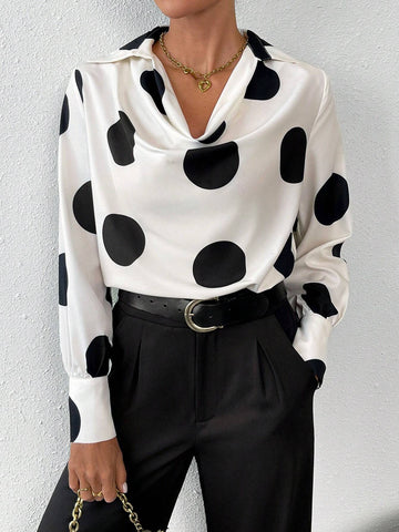 Privé Women's Elegant Dot Print Puff Sleeve Blouse