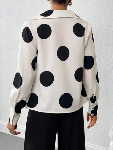 Privé Women's Elegant Dot Print Puff Sleeve Blouse