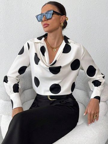 Privé Women's Elegant Dot Print Puff Sleeve Blouse