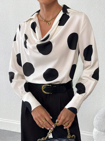 Privé Women's Elegant Dot Print Puff Sleeve Blouse