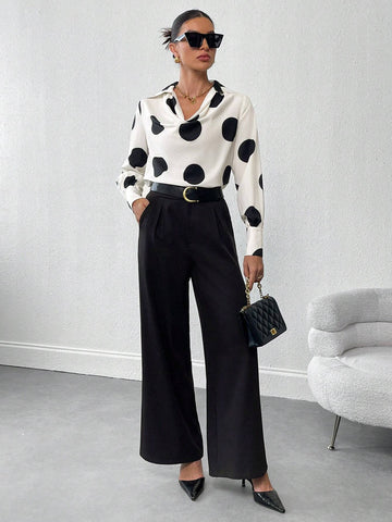 Privé Women's Elegant Dot Print Puff Sleeve Blouse