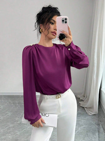 Privé Women's Elegant High-End Satin Long Sleeve Blouse