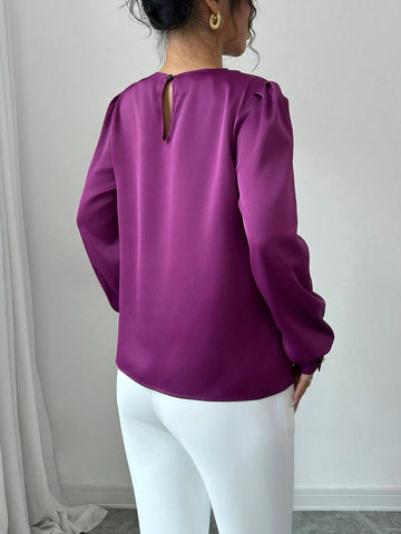 Privé Women's Elegant High-End Satin Long Sleeve Blouse