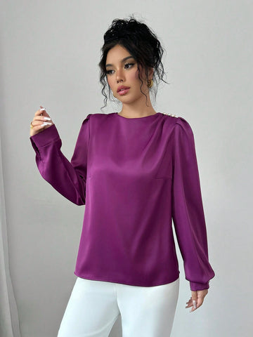 Privé Women's Elegant High-End Satin Long Sleeve Blouse