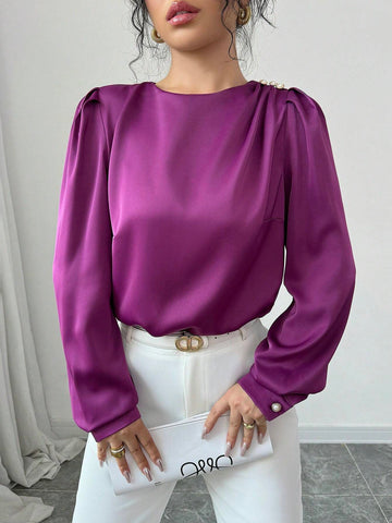 Privé Women's Elegant High-End Satin Long Sleeve Blouse