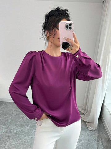 Privé Women's Elegant High-End Satin Long Sleeve Blouse