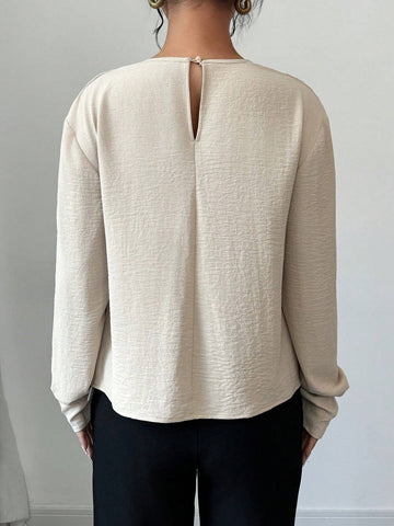 Privé Women's Elegant Khaki Turtleneck Long Sleeve Blouse