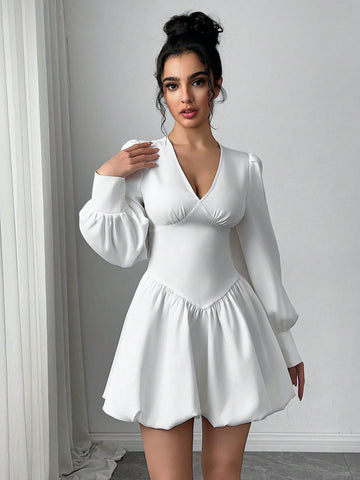 Women's Elegant Minimalist Fancy Romantic Charming Fashion Commute V-Neck Long Sleeve Puff