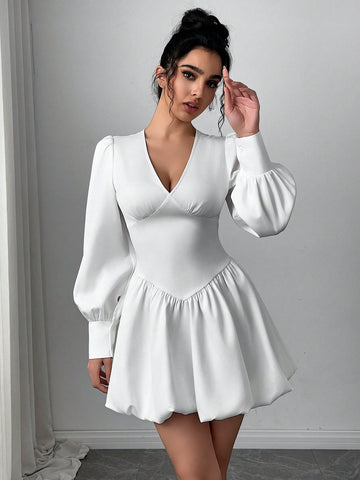 Women's Elegant Minimalist Fancy Romantic Charming Fashion Commute V-Neck Long Sleeve Puff