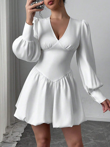 Women's Elegant Minimalist Fancy Romantic Charming Fashion Commute V-Neck Long Sleeve Puff