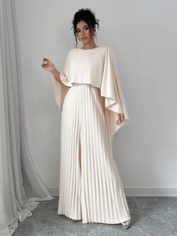 Women's Elegant Minimalist Solid Color Pleated Jumpsuit, Autumn