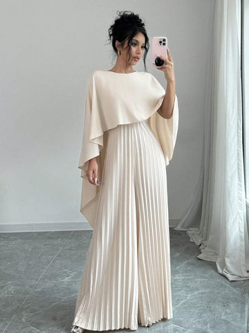 Women's Elegant Minimalist Solid Color Pleated Jumpsuit, Autumn