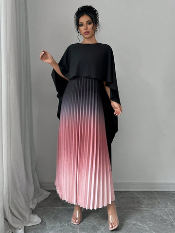 Women's Elegant Ombre Color Minimalist Casual Cape Sleeve Dress