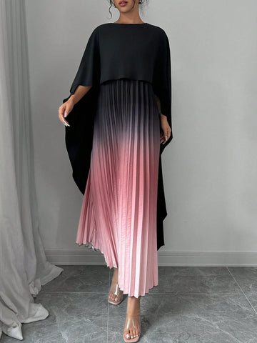 Women's Elegant Ombre Color Minimalist Casual Cape Sleeve Dress