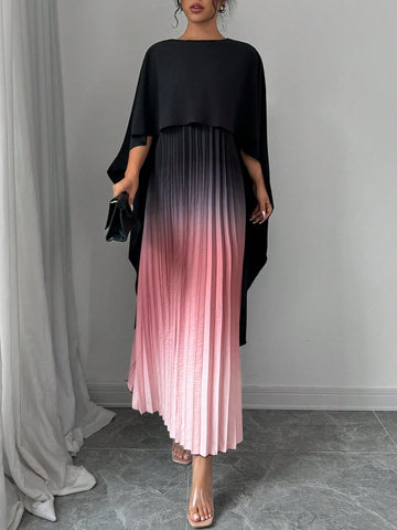 Women's Elegant Ombre Color Minimalist Casual Cape Sleeve Dress