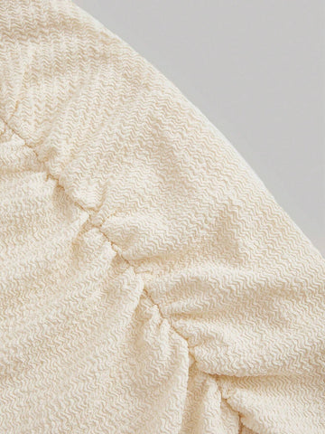 Women's Elegant Puff Sleeve Textured Ruffle Hem Summer Short Dress, Suitable For Commuting, Pro