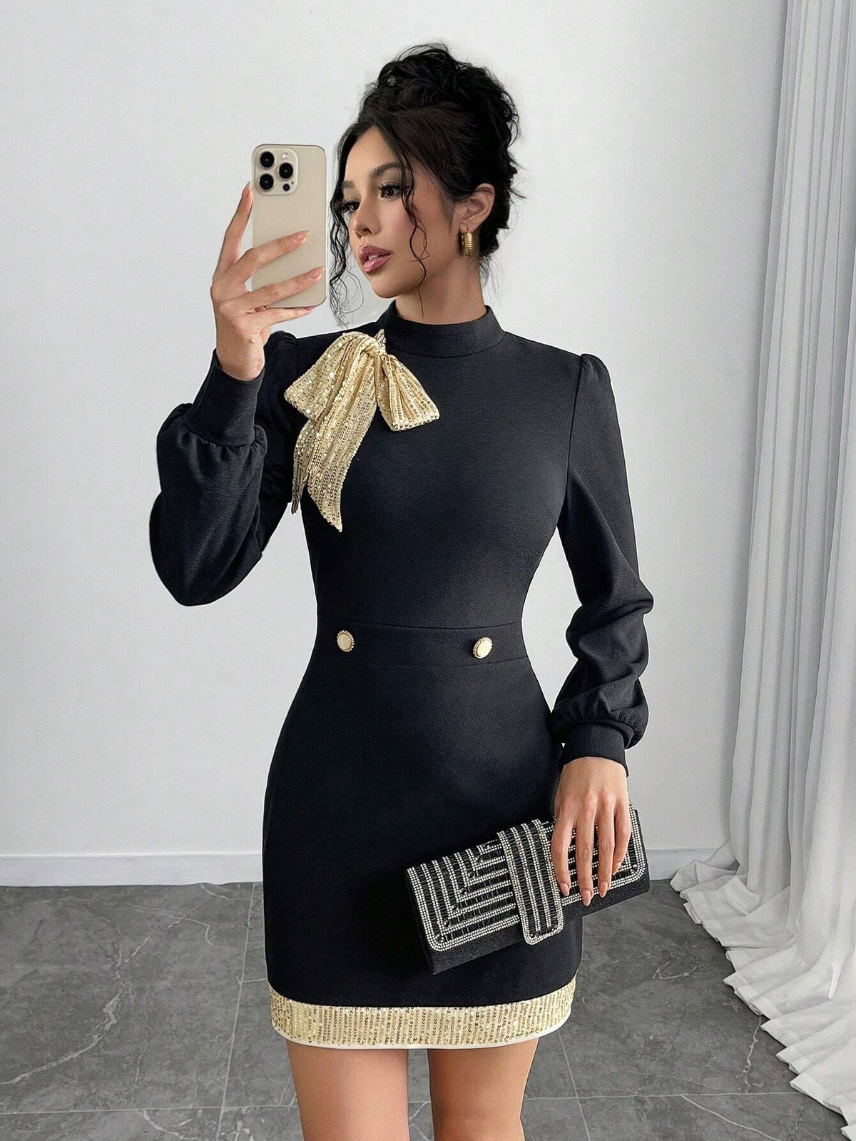 Women's Elegant Solid Color Long Sleeve Fitted Simple Fashionable Dress