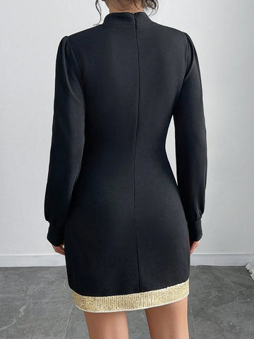 Women's Elegant Solid Color Long Sleeve Fitted Simple Fashionable Dress