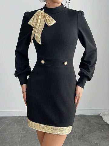Women's Elegant Solid Color Long Sleeve Fitted Simple Fashionable Dress