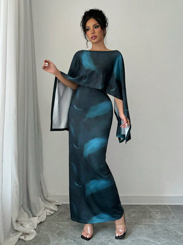 Women's Elegant Tie-Dye Fishtail Dress, Spring And Autumn