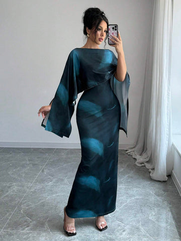 Women's Elegant Tie-Dye Fishtail Dress, Spring And Autumn